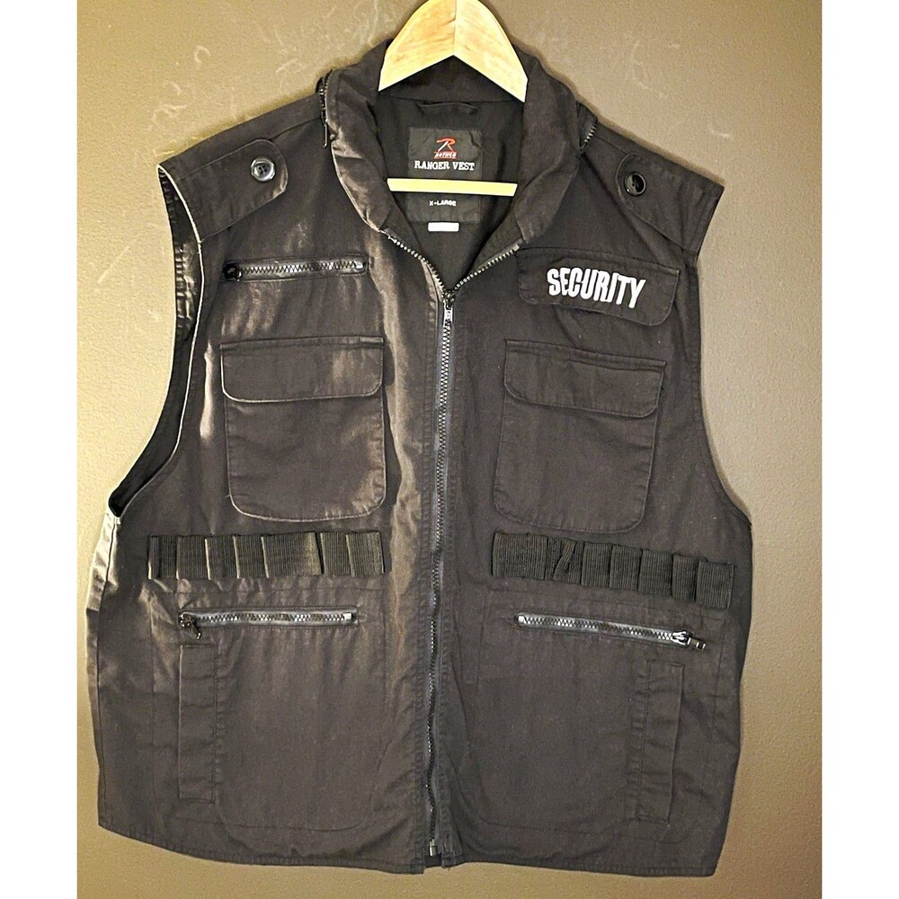 Rothco Ranger Security Vest Mens XL Black Tactical Utility Hooded Cargo